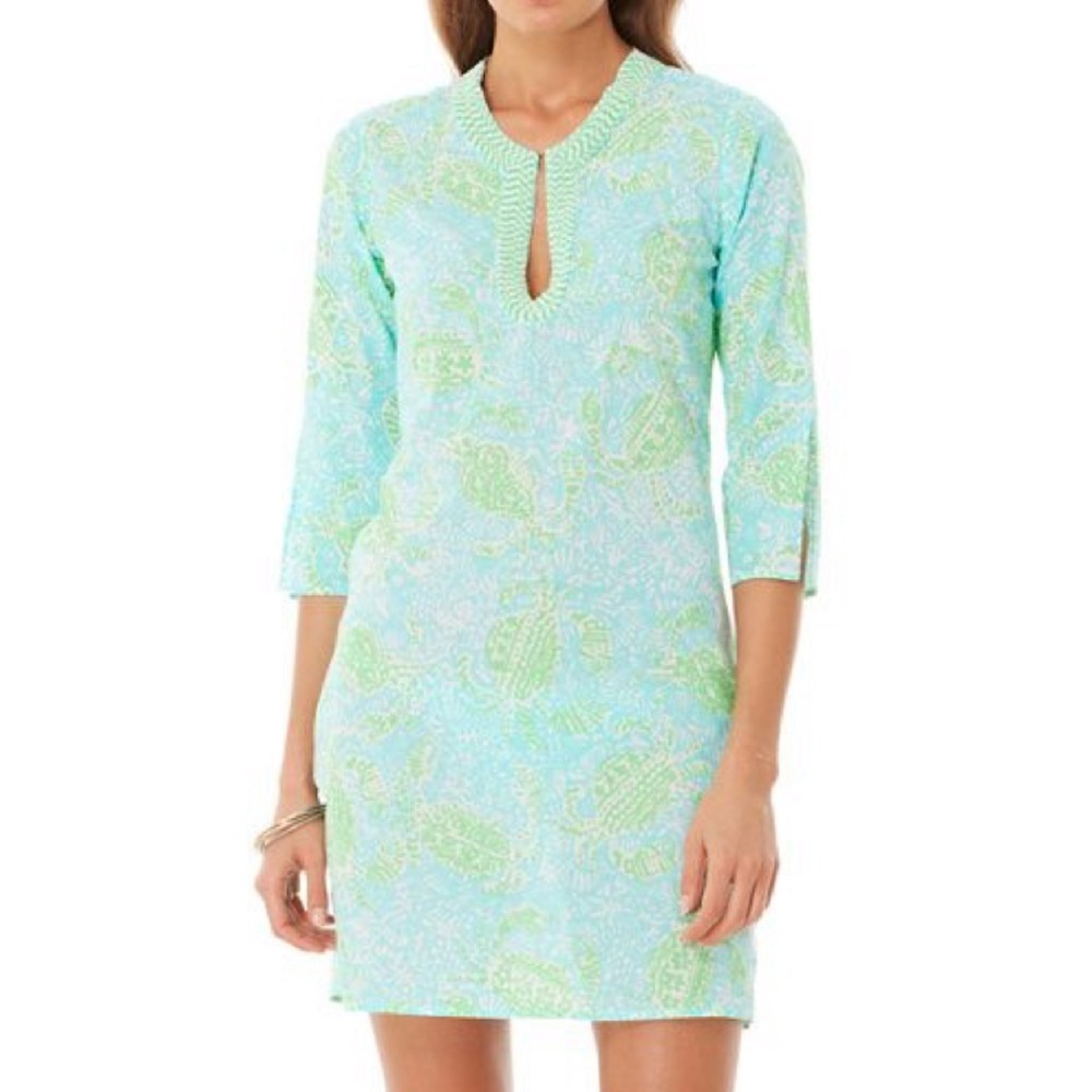 Lilly Courtney Tunic Dress In “Get Crackin” Print